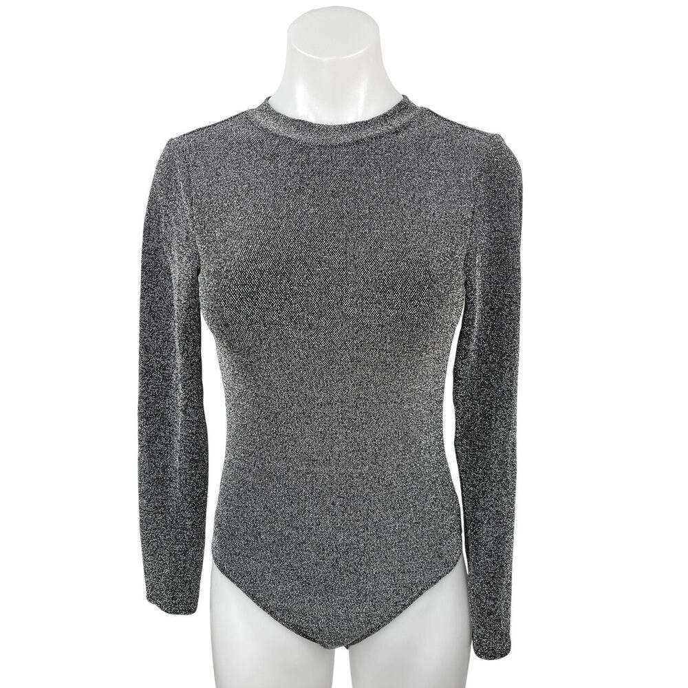 Divided by H&M Gray Silver Shimmer Sparkly Glitter Open Back Bodysuit Top Size S